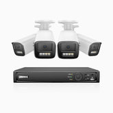 HZ804 - 4K 4 Kanal PoE Dome Überwachungskamera-Set mit 4 Kameras, 4X Optischer Zoom, 2,8-12 MM motorisiertes Varifokalobjektiv, Intelligente Zwei Lichtern Nachtsicht, Bewegungserkennung 2.0, Eingebautes Mikrophon, Alarmierung mit sirene und blitzlicht